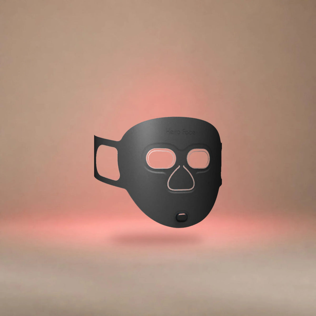 Masque LED visage Hello Face M500S fermé, vu de trois quarts, dans une lumière rouge douce